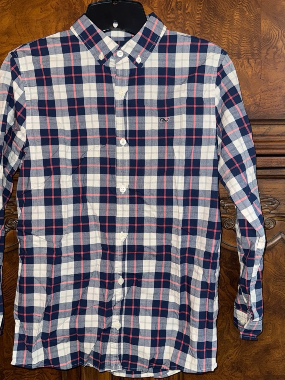 Vineyard Vines Boys Medium Blue & White Plaid Button-Down Shirt